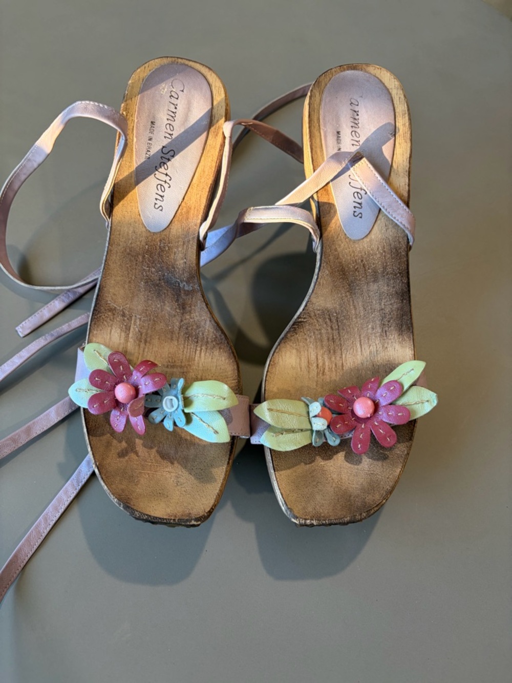 Carmen Steffens Pink Floral Leather Strap Sandals